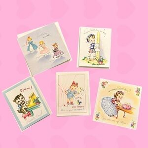 Five 5 Vintage Unused Birthday Cards with Envelopes 1930's 1940's Kewpie Kids EC